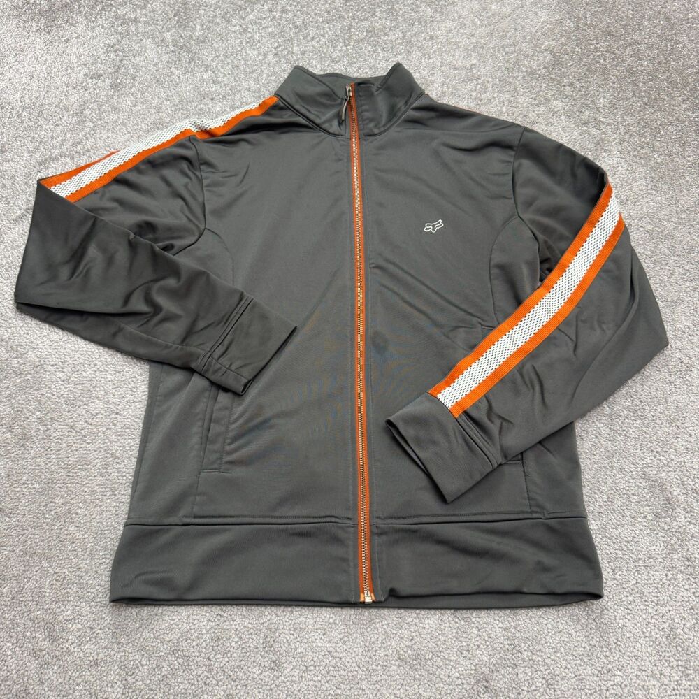 Fox Racing Track Jacket Mens Medium Gray Orange Trim Full Zip Pockets Active